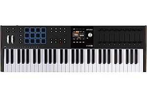 Arturia KeyLab 61 MK3 Black, teclado c/controlador MIDI producción, paq. software todo-en-1-61 teclas, 9 codificadores, 9 faders, 1 rueda modulación, 1 rueda inflexión tono, 12 almohadillas - Negro