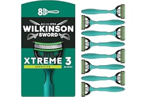 Wilkinson Sword Xtreme 3 Sensitive Men's Disposable Razors, Great Addition to Wash Bags for Men's Grooming, Great Shavers for Routine Shaving, 8 Pack