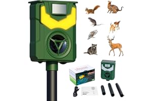VxoDhuuo Cat Repellent, Cat Repellent Deterrent for Gardens UK, Animal Scarer Ultrasonic with Flame Flashing Light Alarm & PIR Sensor 5 Adjustment Modes, IPX4 Waterproof Solar USB Charging for Cat Fox