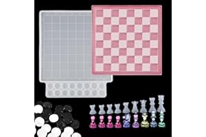 EPODA Stampi in Resina Epossidica di Scacchiere e Scacchi, Scacchi 3D Stampi per Colata di Silicone Resina per Fai da Te, Giochi da Scacchi all'aperto