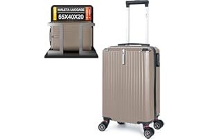 Artebeads Maleta de Cabina 52x33x20 cm, Maleta de Mano Rígida PP con Ruedas 360° Desmontables, Gancho Lateral Práctico y Cierre de Combinación, Ligera y Resistente, Champán