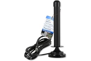 Wicked Chili Antenne DVBT2 Compatible avec Samsung, Xoro, SkyVison, Opticum, TechniSat, Freenet Antenne de réception TV HD (Forte réception DVB-T, DVB-T2, Base magnétique, câble coaxial, 3m) Noir
