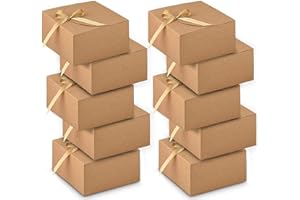 Gift Boxes with Lids, WantGor 10 Pack 8x8x4inch Kraft Paper Gift Wrap Boxes for Gifts, Bridesmaids, Chocolate, Cupcake, Crafting (Brown)