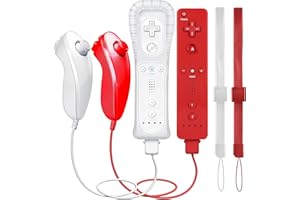 GOUYESHO Nue télécommande de remplacement pour Wii/Wii U Controller with Nunchuck avec Motion Plus, télécommande de remplacement pour console Wii/Wii U, 2 Pack (Rouge et Blanc)