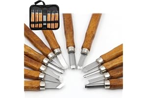 PABTID Scalpelli per Legno -Kit 12 Sgorbie da Intaglio, scalpelli Craft, Kit Intaglio Legno con Custodia e Pietre per Affilatura -Coltello da intaglio a mano per manico Scultura intaglio cera