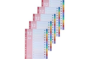 AMO HERMOSO 5 Sets Separadores Archivador 2,3,4 Anillas Plastico Numerados 1-12, Divisores Numerados Multicolor para Carpeta, Organización de Documentos y Oficina