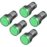 Heschen 22mm LED Indicator Pilot Light, AD16-22D/S, 220V AC 20mA, Green Light Color, Pack of 5