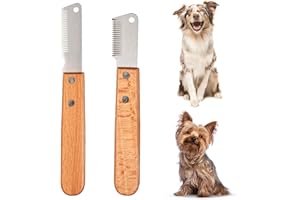 VODUNS Couteaux à Démêler Chien 2 PCS Trimmer Peigne Furminator de Toilettage Professionnel pour Animaux de Compagnie Domestiques Outils de Rasage Beauté Animal avec Manche en Bois Ergonomique à Dent Étroite