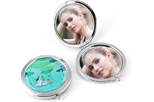 COMEHOME Petit Miroir de Poche Femme pour Sac à Main Miroir Maquillage Double Face Pliable, 7 cm de Diamètre Miroir Compact de Voyage Portable Clapet Rond Miroir de Sac avec Grossissant x3