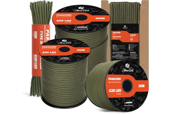 Abma Cord Paracorde 4mm 9 Brins 10m Corde en Nylon Type 3 Corde Parachute 620lbs - Max. 280 kg - Vert Militaire