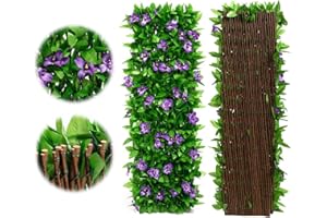Aeutwekm Haie Artificielle avec Fleurs, clôture d'intimité Extensible, Panneaux de Treillis de Jardin avec Feuilles, clôture de Jardin pour clôture, Jardin, terrasse, décoration Murale