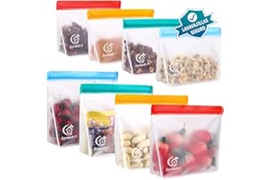 Joyoldelf Bolsas Silicona Reutilizables, 8PCS PEVA Bolsas de Silicona Reutilizables, Bolsas Verticales con, Bolsas Herméticas para Congeladores, Ideal para Fruta Verduras Carne Sándwich y Líquida