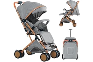 OHMG Kinderwagen, Kinderbuggy, Liegewagen, Sportwagen, Buggy, Zusammenklappen, Breite und tiefe Sitz, mit Liegeposition, 4 Rad Dämpfung, Große Dach, 5-Punkt-Gurt, bis zu 25 kg ﻿ (B-Gris)
