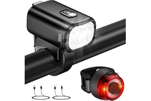 Apkezel LED Fahrradlicht Set, StVZO Zugelassen Fahrradlicht Vorne+Rücklicht Fahrrad Fahrradbeleuchtung Set, 50 LUX Fahrradlicht USB Aufladbar mit 1000mAh Akku, IPX5 Wasserdicht Fahrrad Lichter LED Set