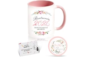 ZIENZENGYA Renteneintritt Geschenk Frau, Ruhestand Geschenk Frauen, Rentner Geschenke Frau - Geschenkideen Zum Renteneintritt 2026 - Keramik, Silikon Untersetzer für Getränke (Rosa-2026)