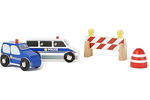 small foot 10804 World Polizei-Set aus Holz, inkl. Zwei Polizeiautos und Pylonen sowie Straßensperren, kompatibel mit Allen gängigen Holzeisenbahnen