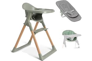 Mash High Chair Bundle by Baby Elegance | Includes Newborn Seat (0-6 Months), Toddler Seat (6+ Months) & Sage Cushion | Adjustable Sage High Chair for Babies & Toddlers