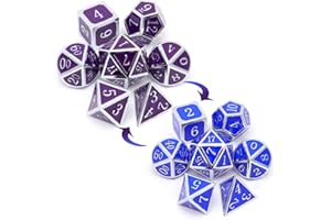 Haxtec Color Changing Metal DND Dice Set Color Changing RPG Polyhedral Dice (Heat Sensitive-Silver Purple Blue Shift)