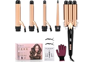BOOTEEK 5 en 1 Rizador de Pelo Profesional,Barriles Intercambiables de Cerámica con pantalla LCD Temperatura Regulable,3 Barriles Para Rizos rizadores de calentamiento con Guante y 2 Clips,Oro