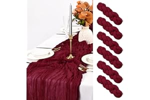 Pesonlook 6 Pack Burgundy Cheesecloth Table Runner 10FT, 35x120 Inch Rustic Gauze Fabric Boho Table Runner for Wedding Baby Shower Birthday Bridal Party Decorations Table Decorations(Burgundy)