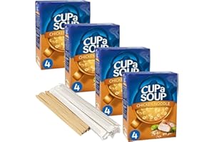 ASOKOBOX Chicken Noodle Instant Cup Soup - 16 Sachets Bundle - with 4 x Boxes of Delicious Chicken Noodle Cup a Soup - Quick & Easy Comfort Food. Includes 16 x Individually Wrapped Stirrers