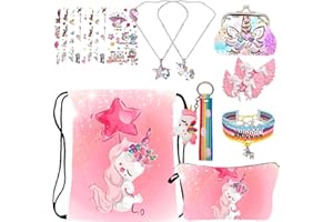 RLGPBON Unicorno Regali per Ragazze, Zaino Unicorno con Coulisse,Borsa per Make up,Unicorno Collana con catena in lega,Bracciale unicorno/Fascette per capelli