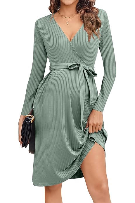 Pink Maternity Dress AISWI 2024 Women's Maternity Wrap Dress V