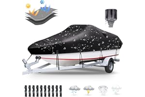 Plscoverit Boat Cover, 17'-19' Heavy Duty 1200D Polyester Canvas Trailerable Boat Covers, UV Resistant Waterproof Bass Boat Covers with Motor Cover, Fits V-Hull Tri-Hull Boat, Runabout,Fish&Ski Boat