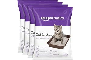 Amazon Basics Scoopable Smart White Bentonite Scented Cat Litter | 20 Kg | 5 Kg X 4 Packs | Organic | from Turkey | Dust-Free | Lavender Fragrance