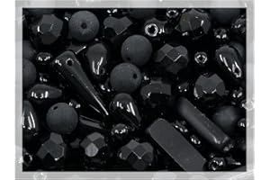 ‎BOHEMIA CRYSTAL VALLEY 60 g Glasperlenmischung mit Tropfen, Tischschliff und Feuerpolitur tschechische Perlen, glänzend und matt schwarz