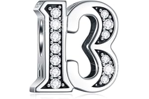 CRISNATA 5,10 to 50 52 55 56 60 65 70 75 80 Birthday Charms fit European Anniversary Bracelets, 925 Sterling Silver Number Charms with Clear CZ Stones, Gifts for Family/Lover/Friends
