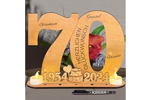inyeskon 2024 Holz Schild Gästebuch, Geburtstag Frauen & Männer, 2×Flammenlose LED Kerzen, batteriebetrieben, Gästebuch Geburtstag als Personalisierbares Geschenk (70)