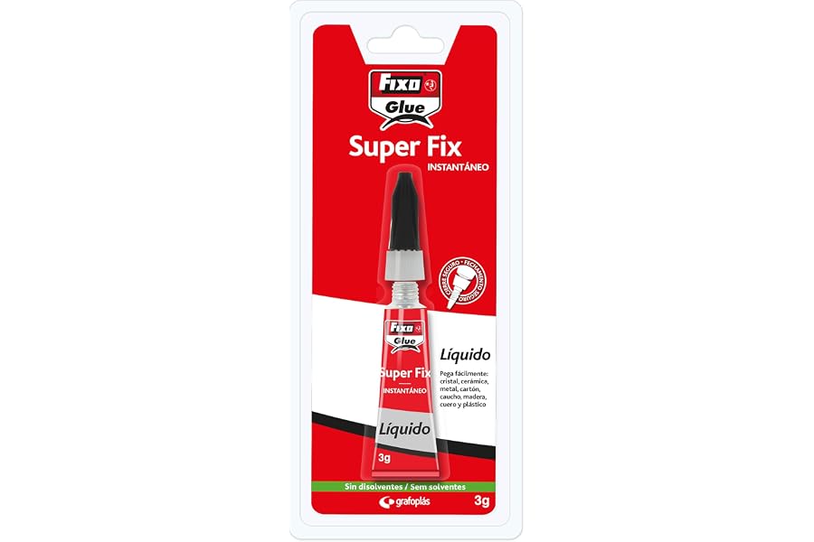 Fixo Glue - Pegamento Instantáneo Líquido Super Fix Liquido 3 Gramos, Reparaciones Rápidas y Duraderas, Cierre Seguro
