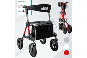 TABAS Rollator Foldable & Lightweight with Seat I Price/Performance Winner I Outdoor Rollator with Pneumatic Tyres, Seat & Back Strap, Bag & Stick Holder I Rollator for Seniors I Walking Aid by Lösch