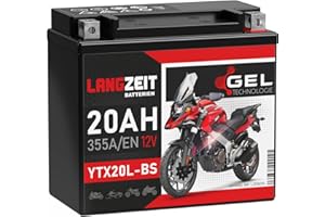 ‎LANGZEIT BATTERIEN LANGZEIT YTX20L-BS GEL Motorradbatterie 12V 20Ah 355A/EN GEL Batterie 12V 51821 GTX20L-BS CTX20L-BS doppelte Lebensdauer vorgeladen auslaufsicher wartungsfrei