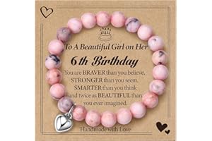 CASSIECA 3-16 Year Old Birthday Gifts for Girls - Sweet Pink Natural Stone Bracelets Gifts for 3-16 Year Olds, Adjustable Heart Charm Bracelets for Teenage Girls, Presents for Girls with Gift Box