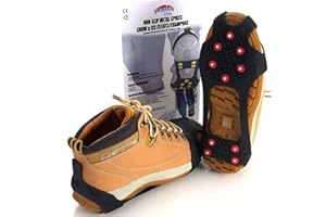 Winter Wise 10-STUD Ice Snow Grips, Anti Slip Winter Ice Cleats Universal Over-Shoe Spikes Stretch Fit Snow & Ice Crampons Traction Cleats Grips