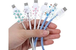 PRASACCO 6 Pcs Cute Flower Heart Cable Protector for Chargers, Transparent Type-C PTU Cord Saver Phone Charger Accessories Cable Phone Protector for Women Girls