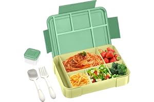 iNeibo Brotdose Kinder mit Fächern Lunchbox Kind er Brotdose mit Fächern Bento Box Kinde r Brotbox Jausenbox Snackbox Vesperbox Vesperdose mit Soßenbox für Schule und Kindergarten PBA Frei Grün