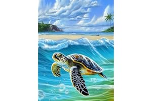 Bimkole 5D Diamond Painting DIY Kits Tortue De Mer, Animal Broderie Diamant Kits De Broderie Au Point De Croix Strass Rond Résine Peinture Décor à La Maison 30X40 cm