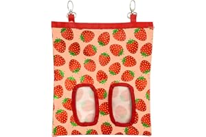 Jancosta 1 Pack Guinea Pig Hay Bag Rabbit Feeding Bag Small Animal Hay Feeder Bag Hanging Feeder Sack Storage with 2 Holes for Chinchilla Hamsters Rabbit Guinea Pig Small Pets (Red)