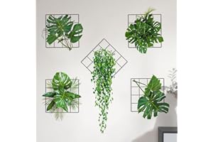 Prmape 5 pegatinas de pared de simulación de plantas verdes, plantas colgantes, 3D plantas verdes per dormitorio/salónoficina