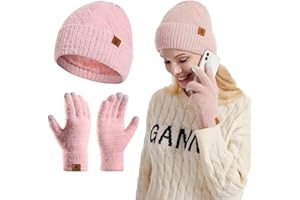 INSISMY Bonnet et Gants pour Femme Gants Tactiles Thermiques et Bonnet Hiver Chaud en Doublé Polaire pour Femme