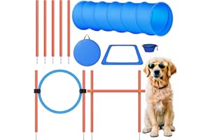 X XBEN Dog Agility Equipment, 6PCS Agility Training Set with Dog Agility Tunnel, Agility Salom Poles, Dog Agility Jump Rings and Hurdles, Break Box, Foldable Dog Water Bowl and Carriy Bags (M)
