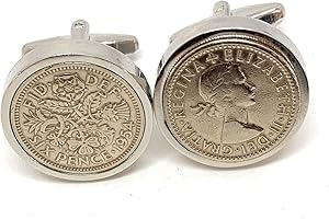 OCC OLD COIN CUFFLINKS Premium 1954 Original Lucky Sixpence 70th birthday gift for men 6d birthday/Anniversary Cufflinks ideal for a 70th birthday HT SLV