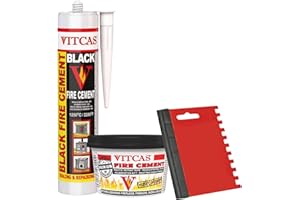JAMW SUPPLIES Fireplace Ready Mix Fire Cement Bundle for Indoor Use, Perfect for Wood Burning Stoves, Boilers & Fire Bricks, Includes Vitcas Black Fire Cement 500g Tub & 310ml Cartridge + Applicator Tool
