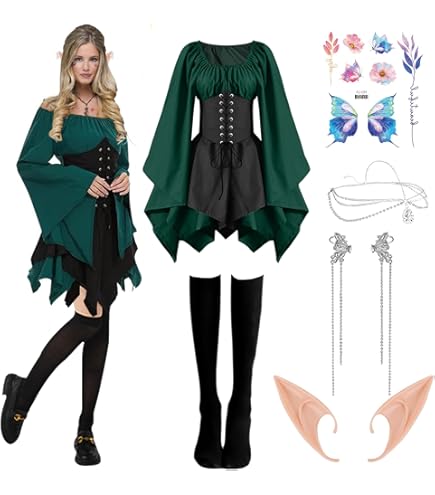 Kawaii-Story MN-223 Kimono Green Black 4 Piece Cosplay Costume for