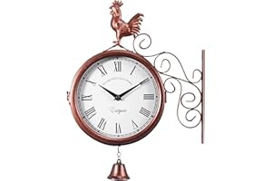 SAMGER SAMGER Samger Orologio da Parete Bifacciale Anticata Vintage Giardino Treno Stazione Orologio con Supporto Bronzo