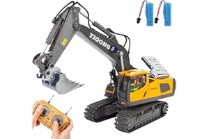 Hyrenee Escavatore telecomandato Giocattolo 11 canali 2.4G 1:20 Escavatore RC con benna metallica 680° rotazione per bambini ragazzi età 4-7 8 9 10 anni (Giallo)