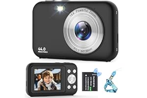 FLYFROST Fotocamera Digitale Compatta, 1080P 44MP Macchina Fotografica Digitale con Zoom Digitale 16X Flash e 1 Batterie, Questa Nuovo Ricaricabile Fotocamera per Bambini, Adulti, Principianti(Nero)